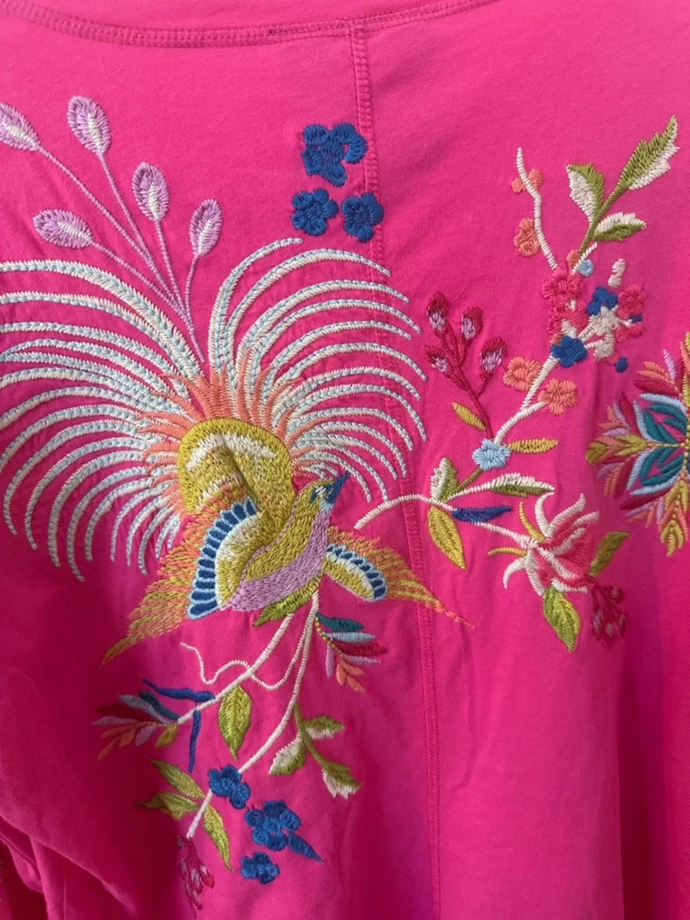 Johnny Was NWT Hot Pink Embroidered Long-Sleeve Henley Tunic - Picture 5 of 7